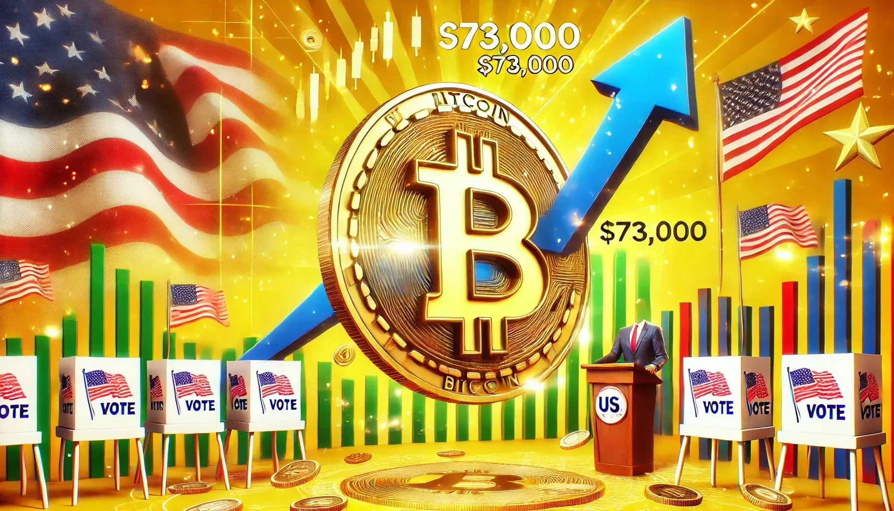 حقق البيتكوين مكسباً بنسبة 75٪ ليصل إلى علامة 73000 دولار قبل أيام من الانتخابات الأمريكية